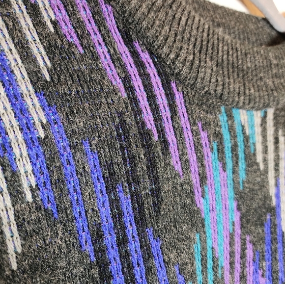 Vintage Cambridge Classice Wool Blend Knit Sweater Grey Blue Purple Medium - Picture 2 of 13